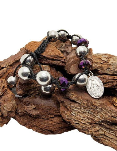 Bracciale Shamballa con medaglia della Vergine Miracolosa - Malva opaco