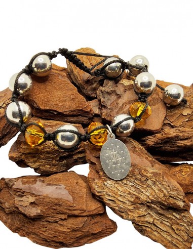 Shamballa Bracelet with Miraculous Medal - Yellow