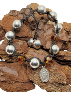 Shamballa Bracelet with Miraculous Medal - Brown