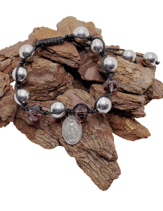 Bracelet shamballa avec Médaille de la Vierge Miraculeuse - Mauve