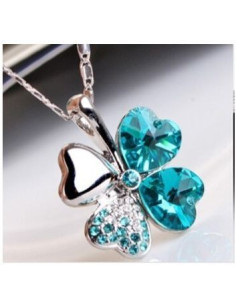 Blue crystal clover necklace - 2.1 x 2.6 cm