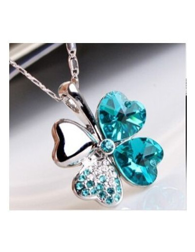 Collar trébol de cristal azul - 2,1 x 2,6 cm