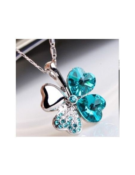 Blue crystal clover necklace - 2.1 x 2.6 cm