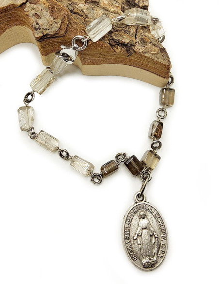 Miraculous virgin medal bracelet - Roche Crystal & Smoked Quartz