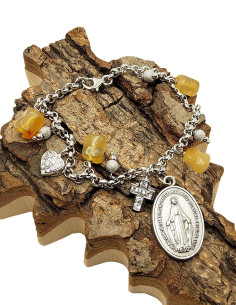 Armband mit der Medaille der Wundertätigen Jungfrau - Bernsteinanhänger