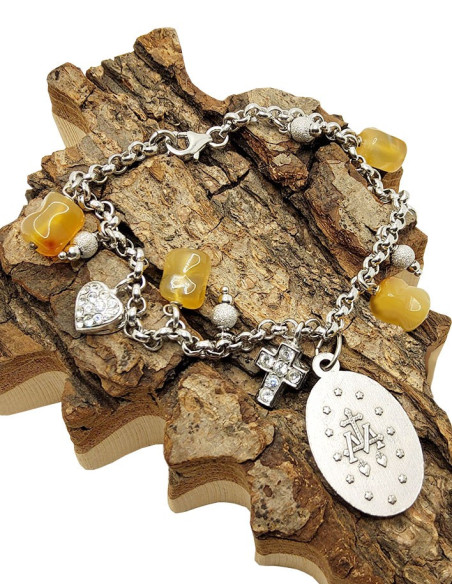 Bracciale con Medaglia della Vergine Miracolosa - Ciondoli in Ambra