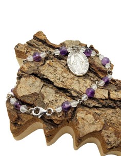 Pulsera con Medalla de la Virgen Milagrosa - Amatista y Cristal de Roca