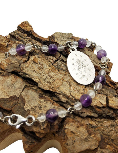 Armband mit der Wundertätigen Jungfrau-Medaille - Amethyst & Bergkristall