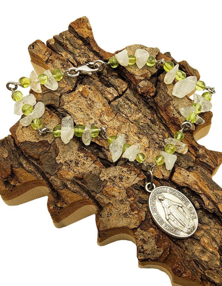 Bracelet médaille Vierge Miraculeuse - aventurine & cristal de roche