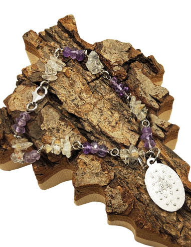 Armband met de Wonderbaarlijke Maagd Medaille - Amethist & Bergkristal