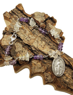 Bracciale con Medaglia della Vergine Miracolosa - Ametista e Cristallo di Rocca