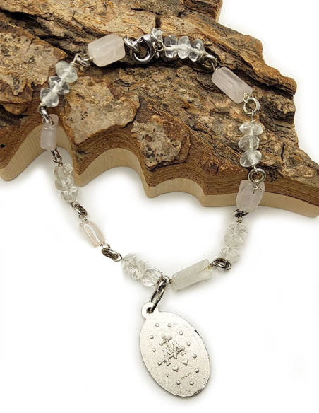 Armband mit Wundertätiger Jungfrau-Medaille - Rosenquarz & Bergkristall
