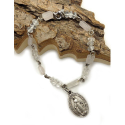 Armband mit Wundert&auml;tiger Jungfrau-Medaille - Rosenquarz & Bergkristall