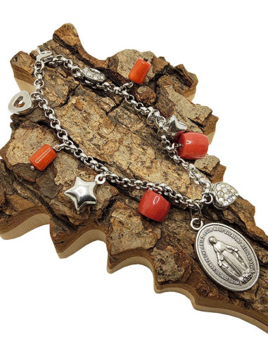 Pulsera Medalla de la Virgen Milagrosa - Charms de Jaspe Rojo 1