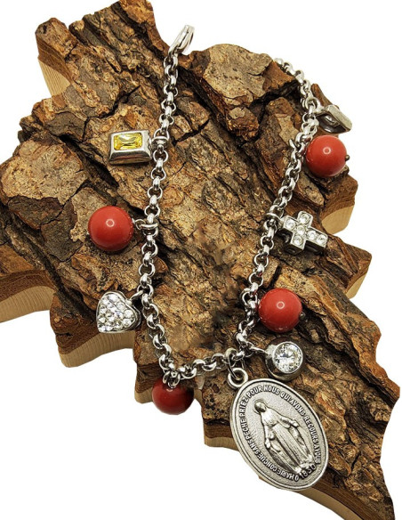 Bracciale con Medaglia della Vergine Miracolosa - Ciondoli in diaspro rosso 2