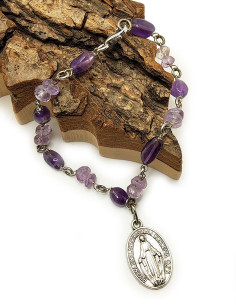 Pulsera con Medalla de la Virgen Milagrosa - Amatista