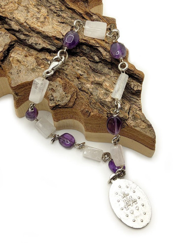 Bracciale con Medaglia della Vergine Miracolosa - Ametista e Cristallo di Rocca 2