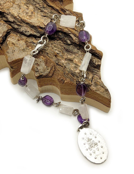 Armband met de Wonderbaarlijke Maagd Medaille - Amethist & Bergkristal 2