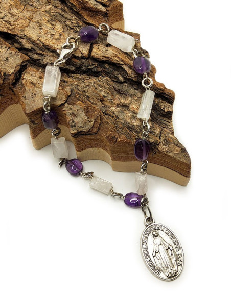 Armband mit der Wundertätigen Jungfrau-Medaille - Amethyst & Bergkristall 2