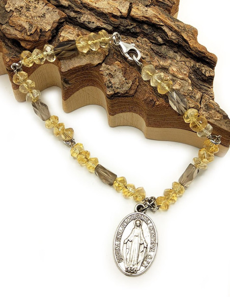 Miraculous Virgin Medal Bracelet - Citrine & Smoky Quartz