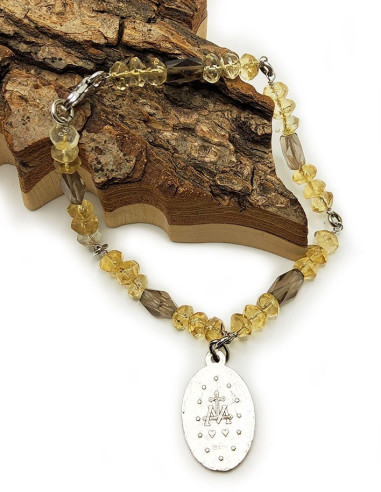 Pulsera con Medalla de la Virgen Milagrosa - Citrino y Cuarzo Ahumado
