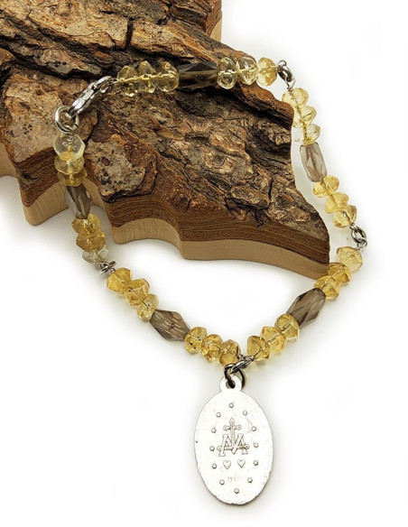 Bracciale con Medaglia della Vergine Miracolosa - Citrino e Quarzo Fumé