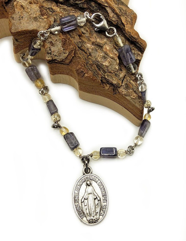Bracciale con Medaglia della Vergine Miracolosa - Citrino e Tanzanite