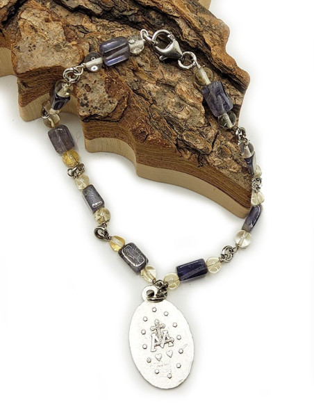 Pulsera con Medalla de la Virgen Milagrosa - Citrino y Tanzanita