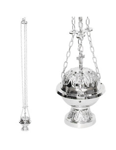 Silver plated church censer with cross - 18 cm