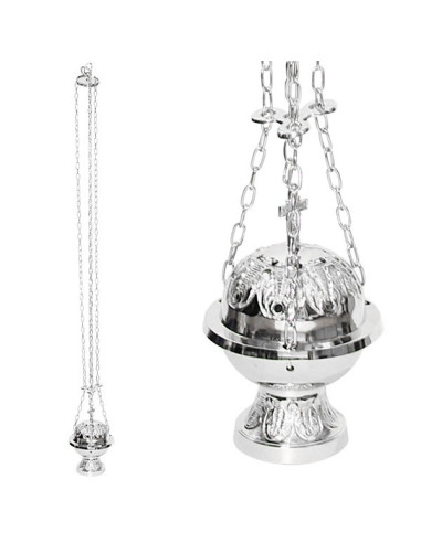 Silver plated church censer with cross - 18 cm