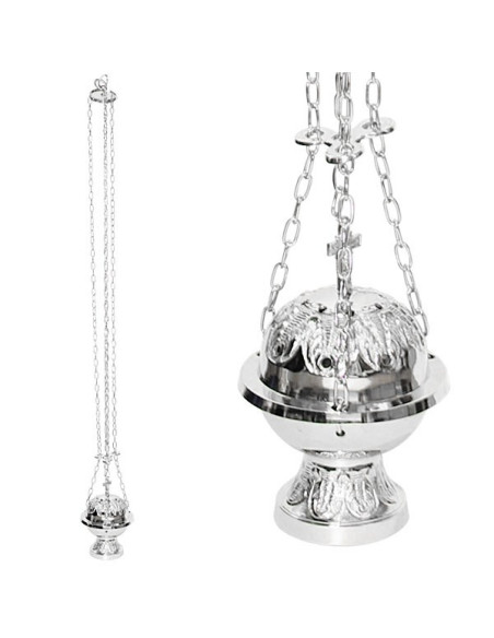 Silver plated church censer with cross - 18 cm