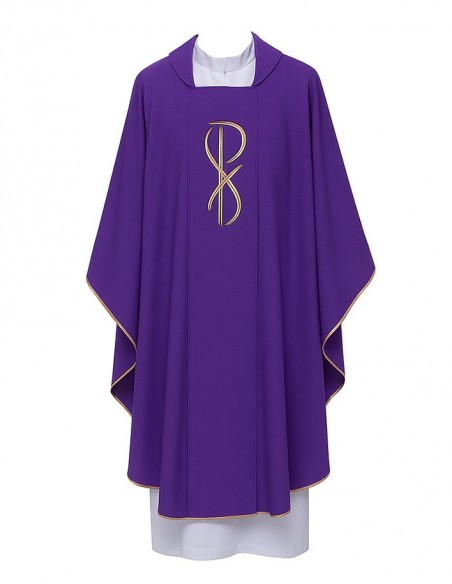 Chasuble mauve brodée PAX avec étole – Taille unique