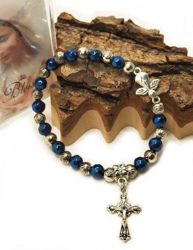 Pulsera de cuentas azules y de plata Medjugorje