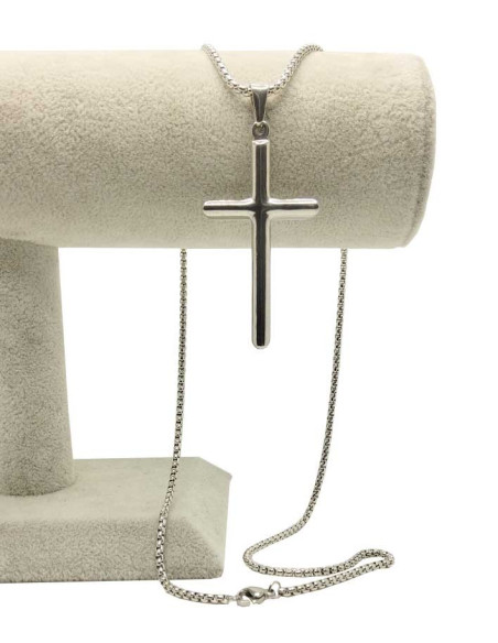 Collar con colgante en forma de cruz, 60 cm, acero inoxidable