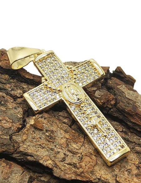 Cruz colgante con rosario de strass - cobre chapado en oro de 14k