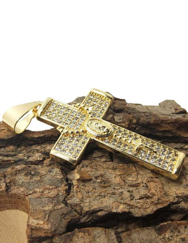 Kreuzanhänger mit Rosenkranz und Strasssteinen - 14 Karat vergoldetes Kupfer