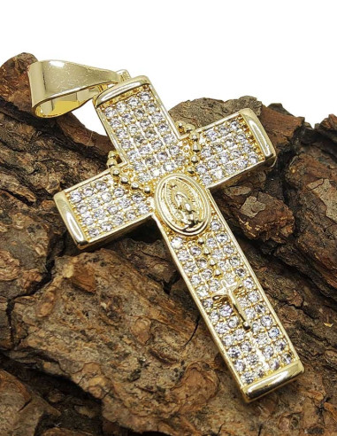Kreuzanhänger mit Rosenkranz und Strasssteinen - 14 Karat vergoldetes Kupfer