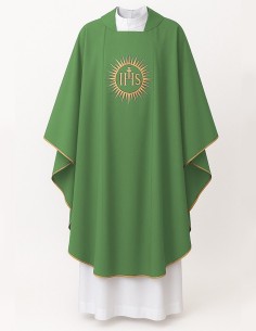 Casula verde ricamata con sole JHS + stola abbinata