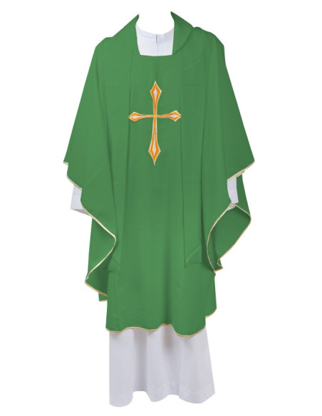 Priest's Chasuble Embroidered with Cross in Gold and Silver Thread with Stole - Green