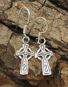 Pendientes con cruz celta en plata 925 - 7 x 15 mm