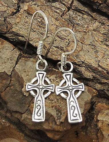 Celtic cross earrings in 925 sterling silver - 7 x 15 mm