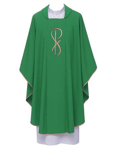Chasuble vert émeraude avec étole – PAX doré brodé, faite main