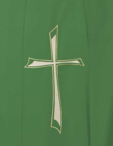 Chasuble verte brodée croix TAU stylisée avec étole - Taille unique