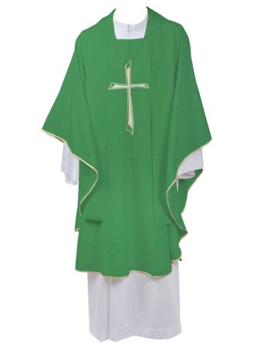 Casulla verde bordada con una cruz TAU estilizada y estola - Talla única