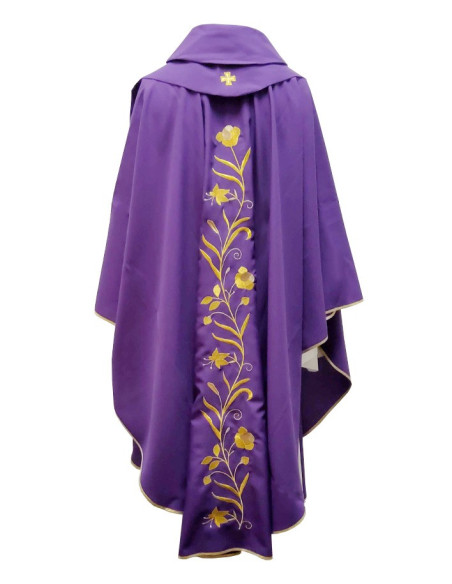 Purple Chasuble with Stole – Gold-Coloured and Brown Flowers on Both Sides