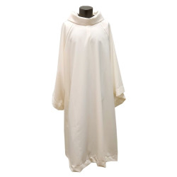 Cremefarbene Albe mit weitem Mönchskragen – 100 % Polyester