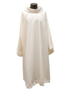 Cremefarbene liturgische Albe mit Mönchskragen - Polyester