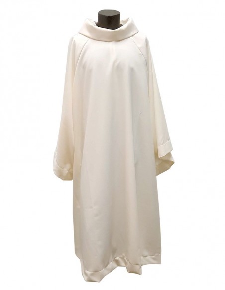Cremefarbene liturgische Albe mit Mönchskragen - Polyester