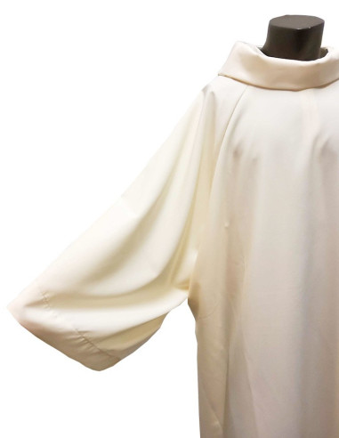 Cream liturgical alb with wide monastic collar – 100% polyester
