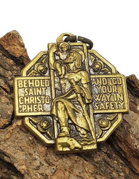 Médaille à Saint Christophe et Notre Dame de la Route - 32 mm doré